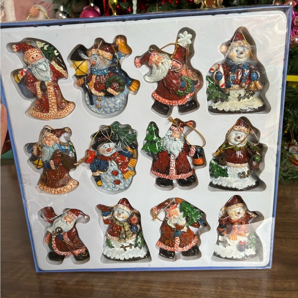 Vintage Danson Santa Claus Frosty Snowman Ceramic Ornaments